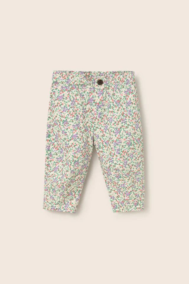 Baby girl cotton twill pants with soft floral pattern and comfortable fit