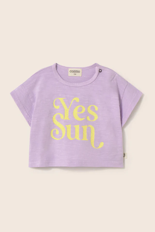 Soft slub cotton baby t-shirt with Yes Sun print and short sleeves