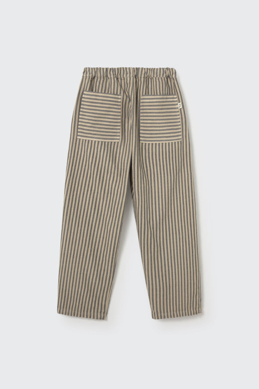 Cozmo kids striped soft twill pants in stone with vertical stripes, elasticated waist and relaxed straight-leg fit