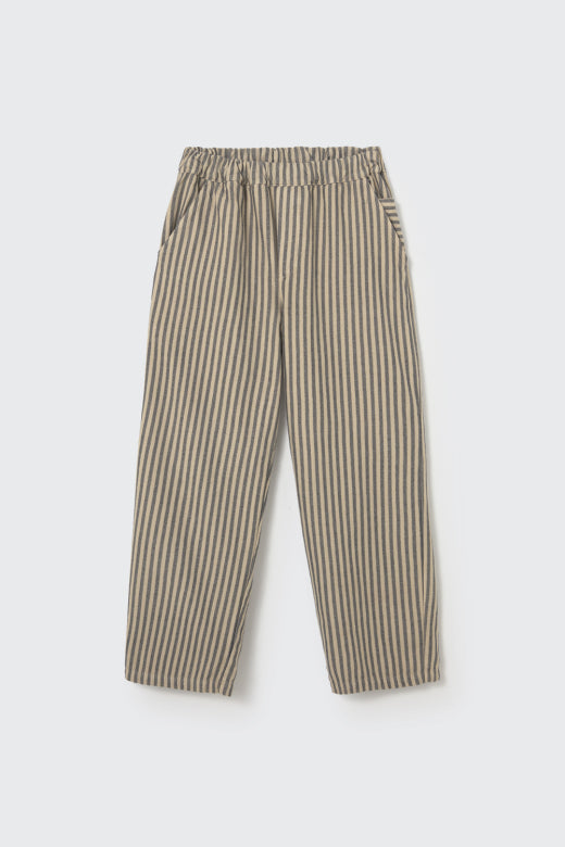 Cozmo kids striped soft twill pants in stone with vertical stripes, elasticated waist and relaxed straight-leg fit
