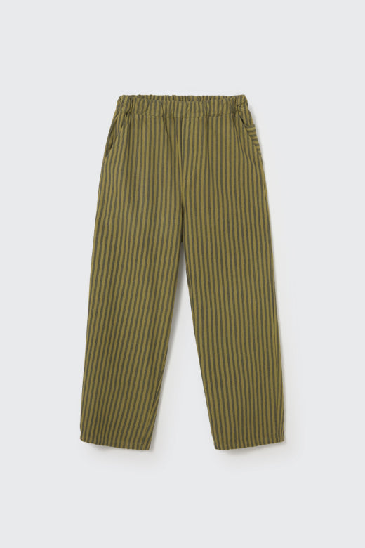Cozmo kids striped soft twill pants in stone with vertical stripes, elasticated waist and relaxed straight-leg fit