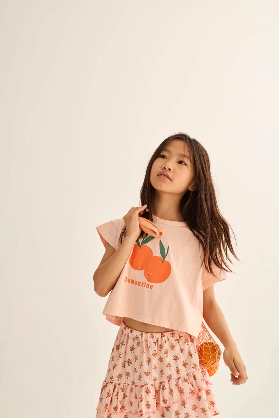 girls slub cotton t-shirt with clementine print