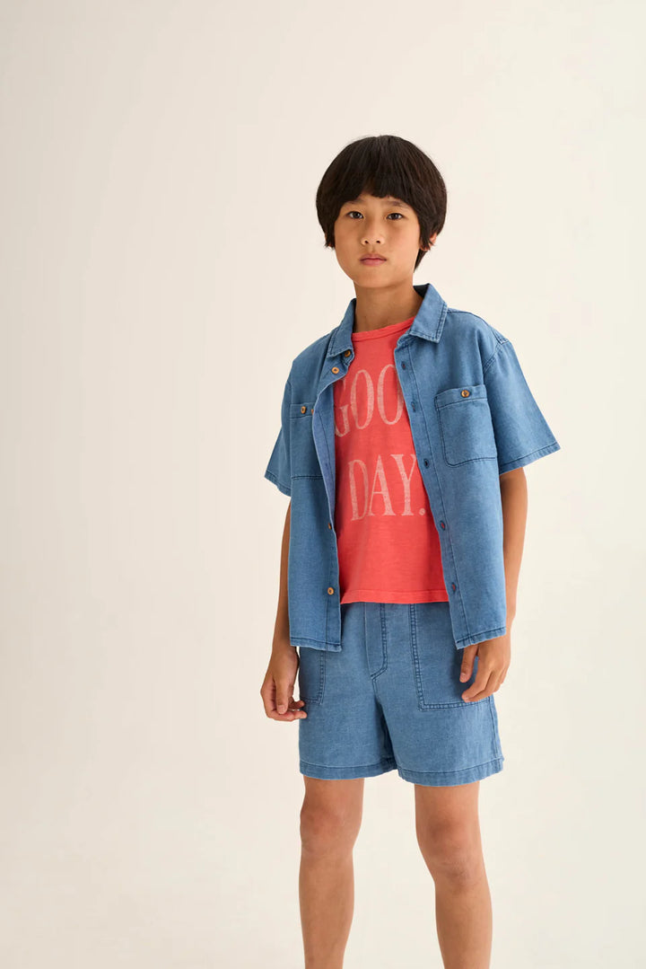 boys chambray denim shirt in lightweight cotton blend