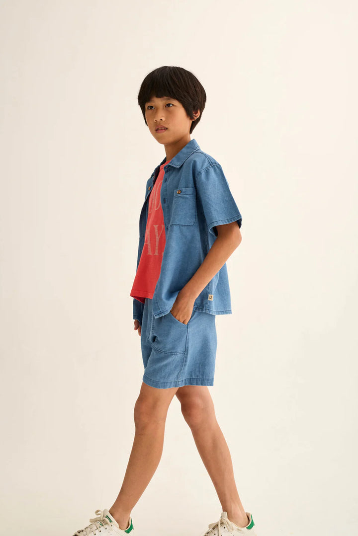boys chambray denim shirt in lightweight cotton blend
