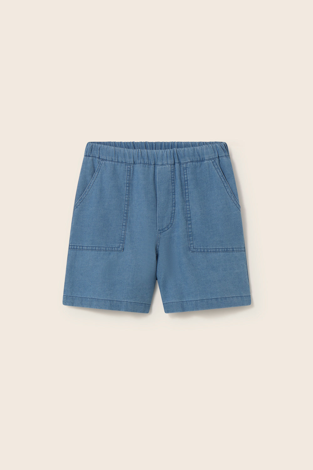 boys chambray denim shorts in soft blue cotton