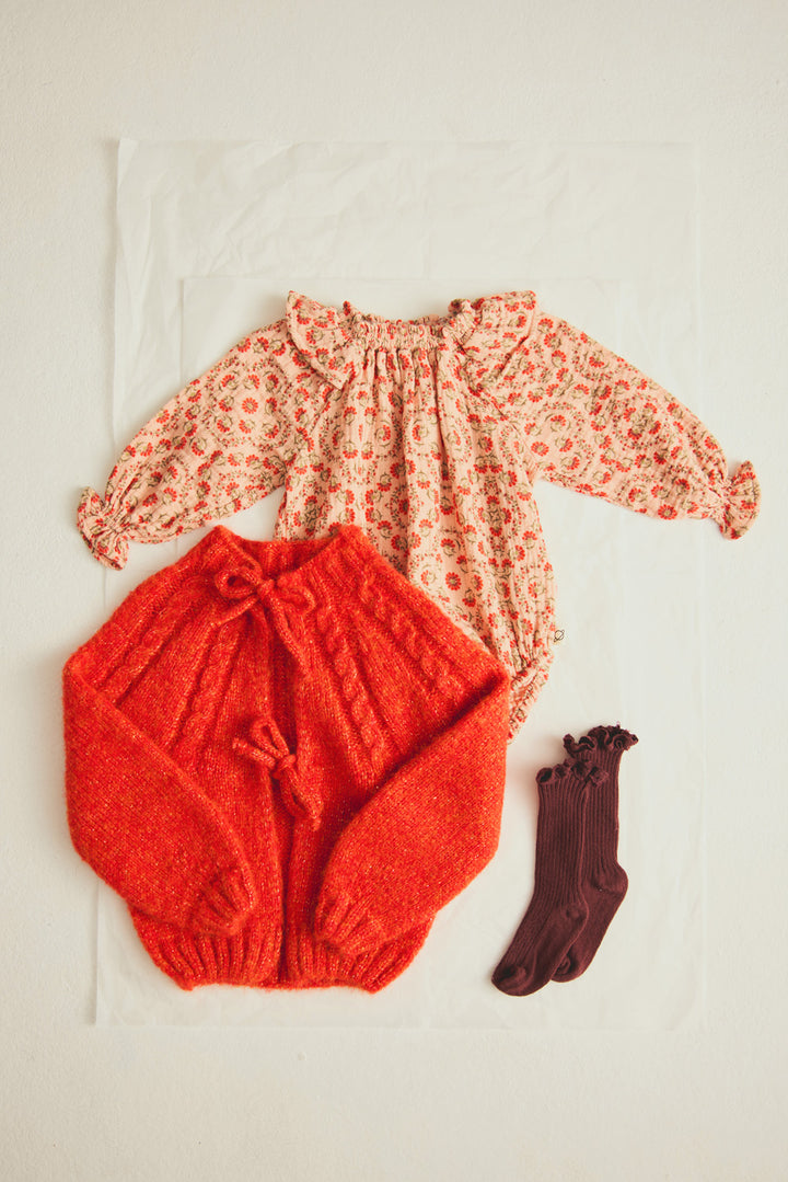 Cozmo petal textured floral print baby romper with long sleeves