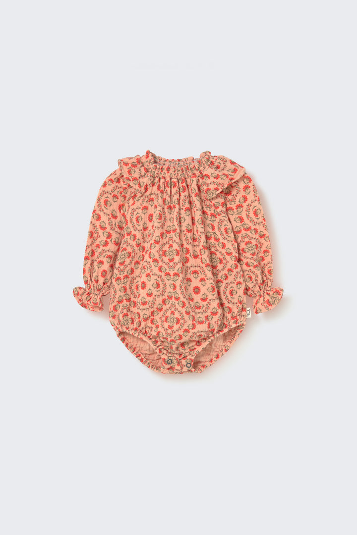 Cozmo petal textured floral print baby romper with long sleeves