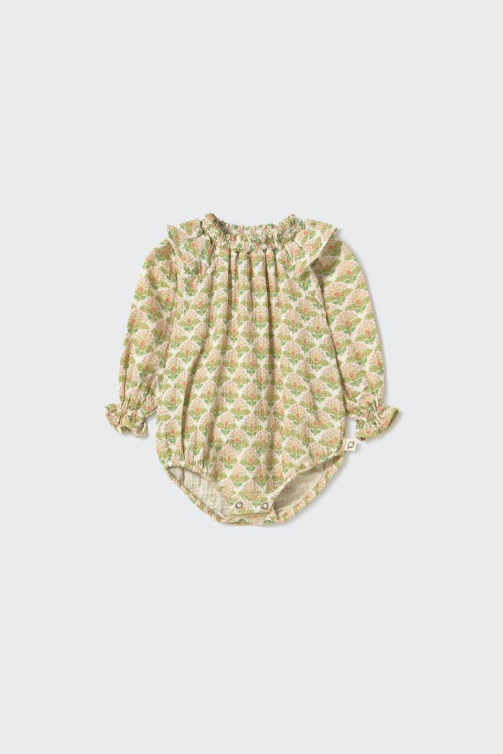 Cozmo petal textured floral print baby romper with long sleeves