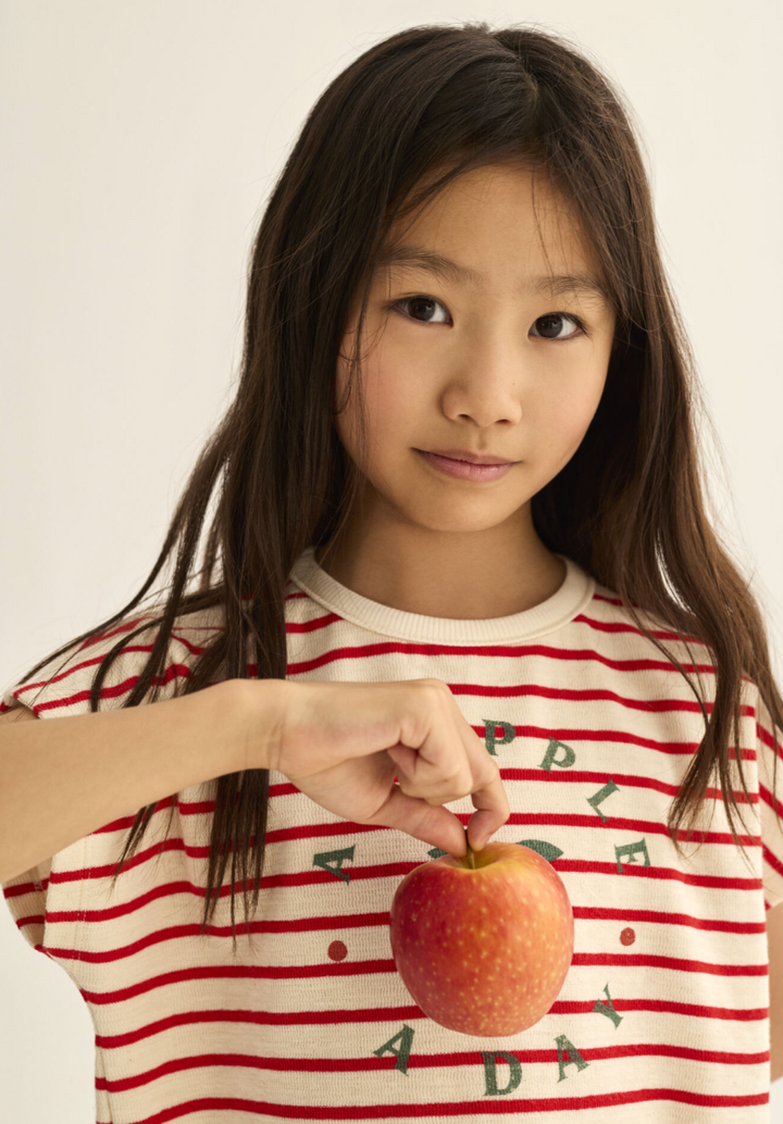 girls organic cotton striped t-shirt with apple print