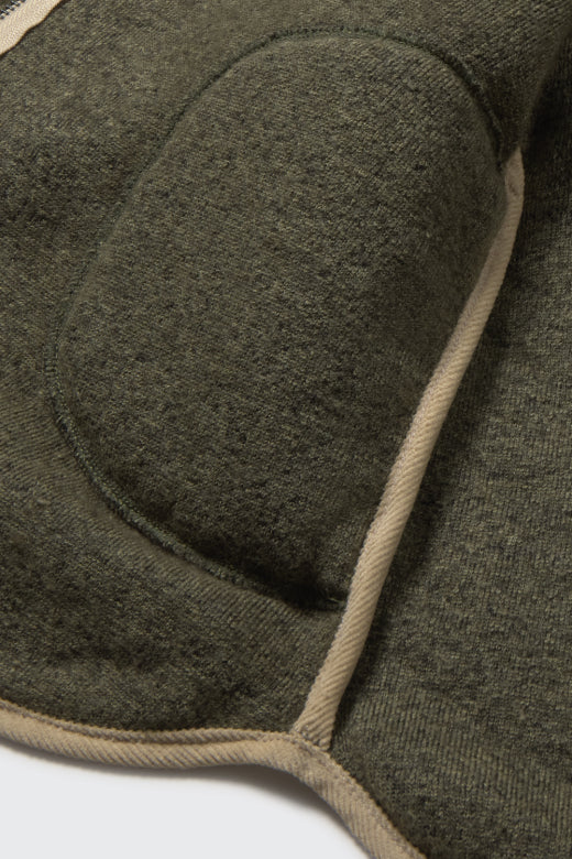 Cozmo boys green wool-blend sherpa jacket with high collar, zip closure, corduroy trim and front pockets