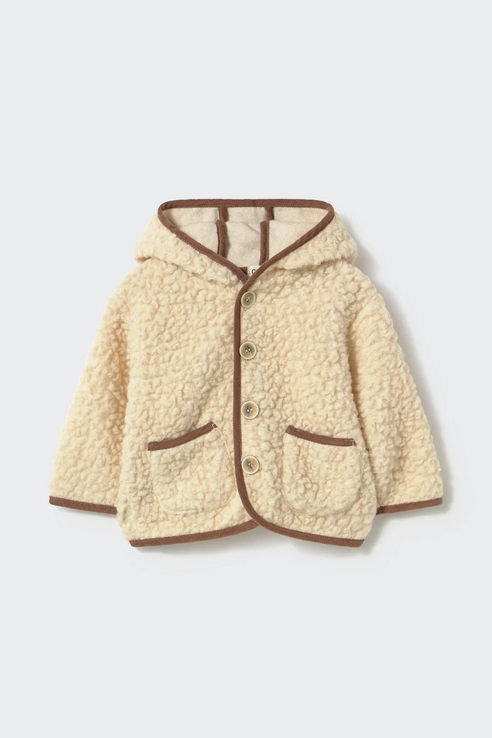 Cozmo baby wool-blend sherpa jacket with hood, button front, corduroy trim and two pockets