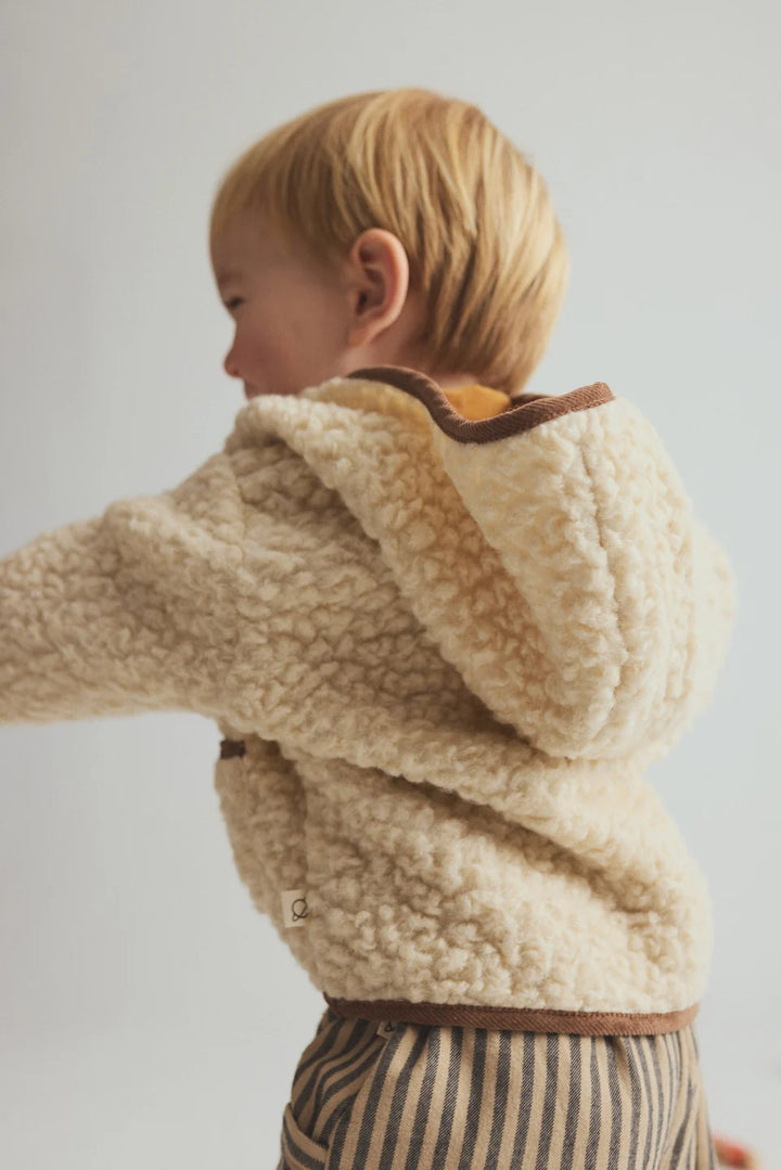 Cozmo baby wool-blend sherpa jacket with hood, button front, corduroy trim and two pockets
