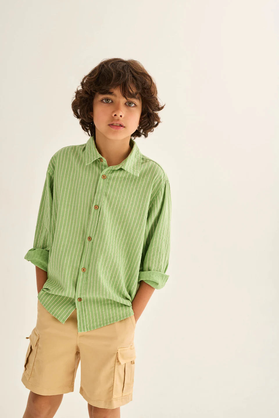 boys striped linen-look cotton shirt in breathable fabric