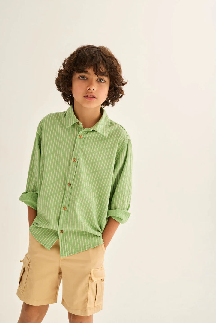 boys striped linen-look cotton shirt in breathable fabric