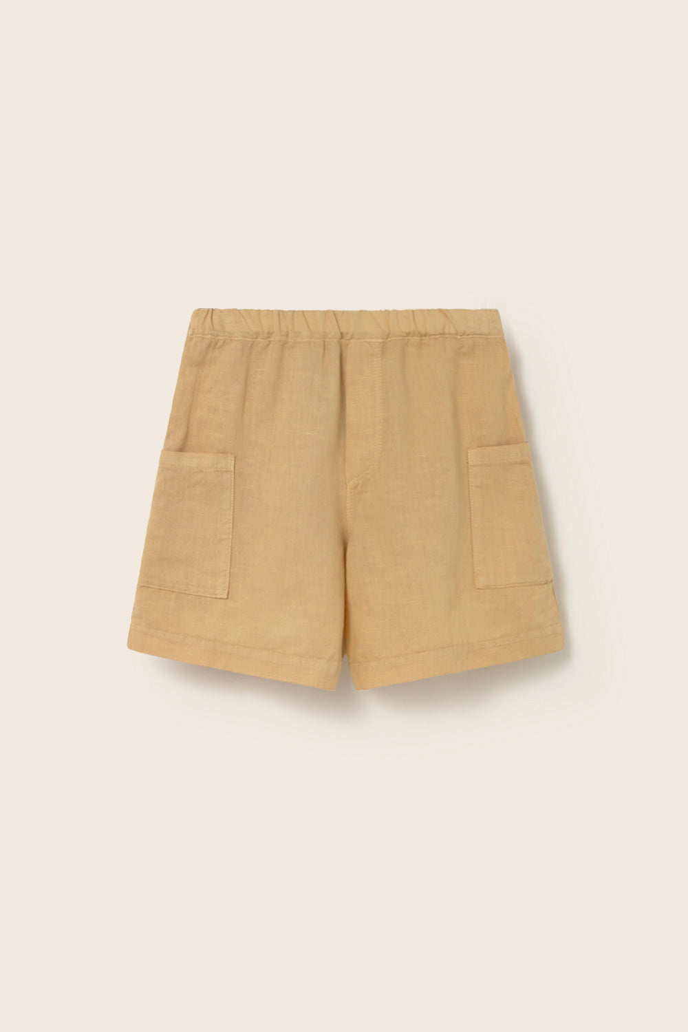 boys cotton twill Bermuda shorts in soft sand with front patch pockets