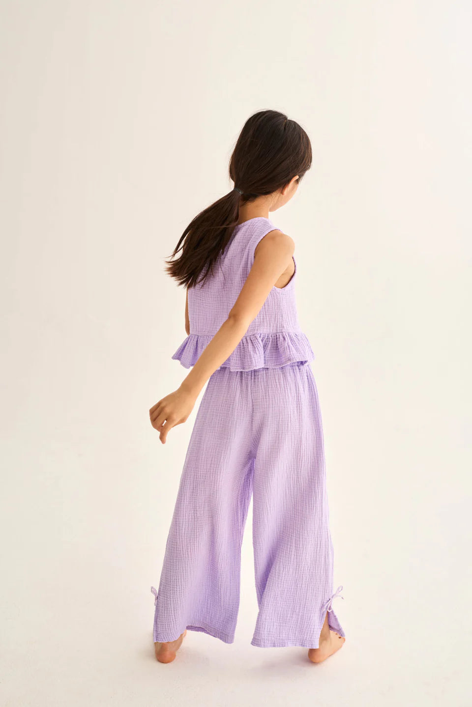 girls cotton gauze wide leg pants in breathable fabric