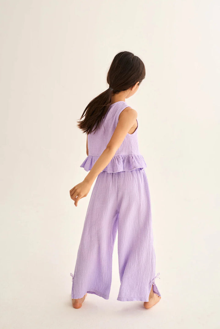 girls cotton gauze wide leg pants in breathable fabric