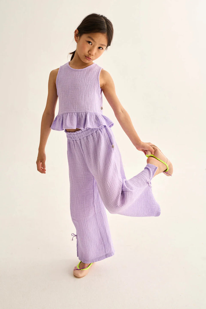 girls cotton gauze wide leg pants in breathable fabric