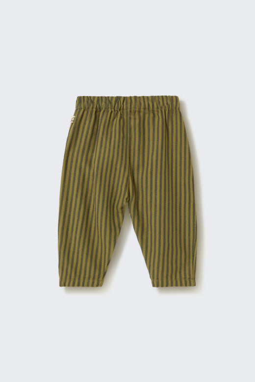 Cozmo striped soft twill baby pants in green with contrasting vertical stripes and relaxed fit
