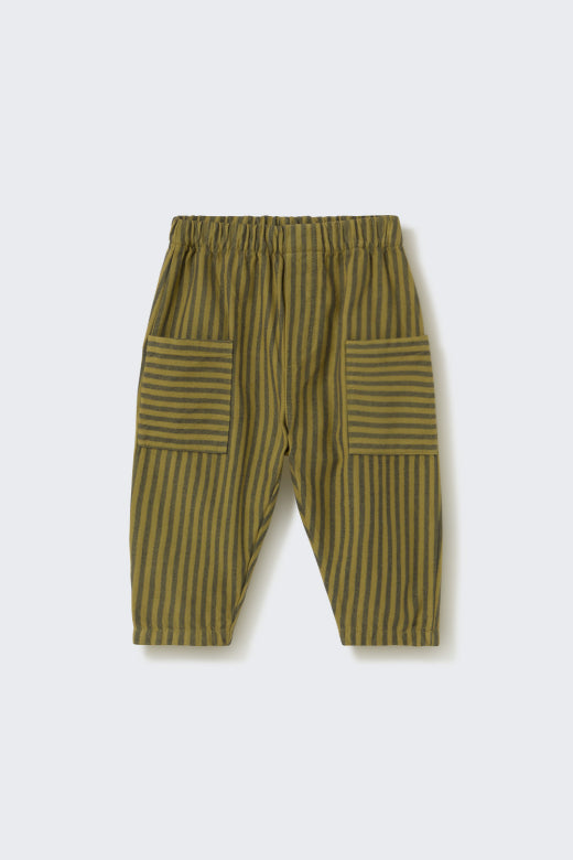 Cozmo striped soft twill baby pants in green with contrasting vertical stripes and relaxed fit