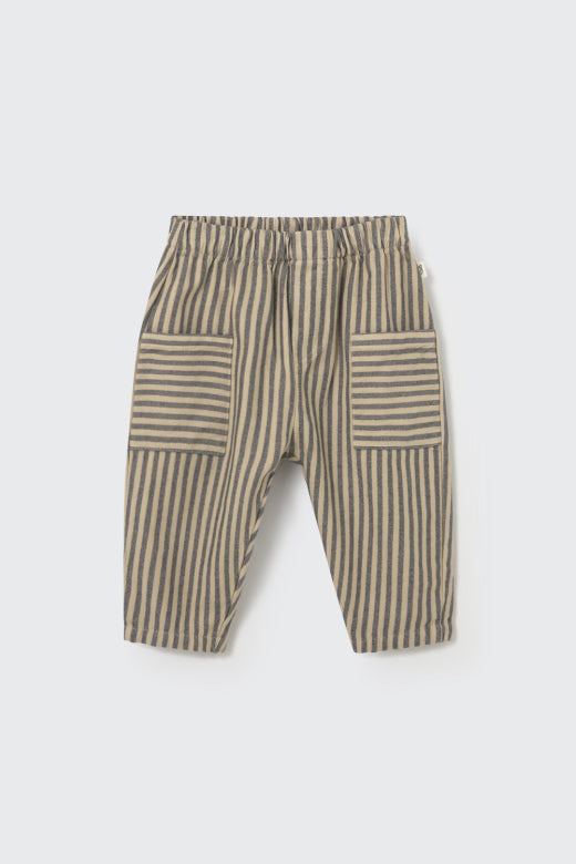Cozmo striped soft twill baby pants in green with contrasting vertical stripes and relaxed fit