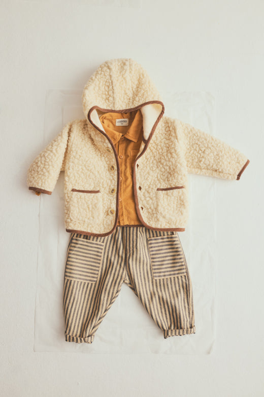 Cozmo striped soft twill baby pants in green with contrasting vertical stripes and relaxed fit