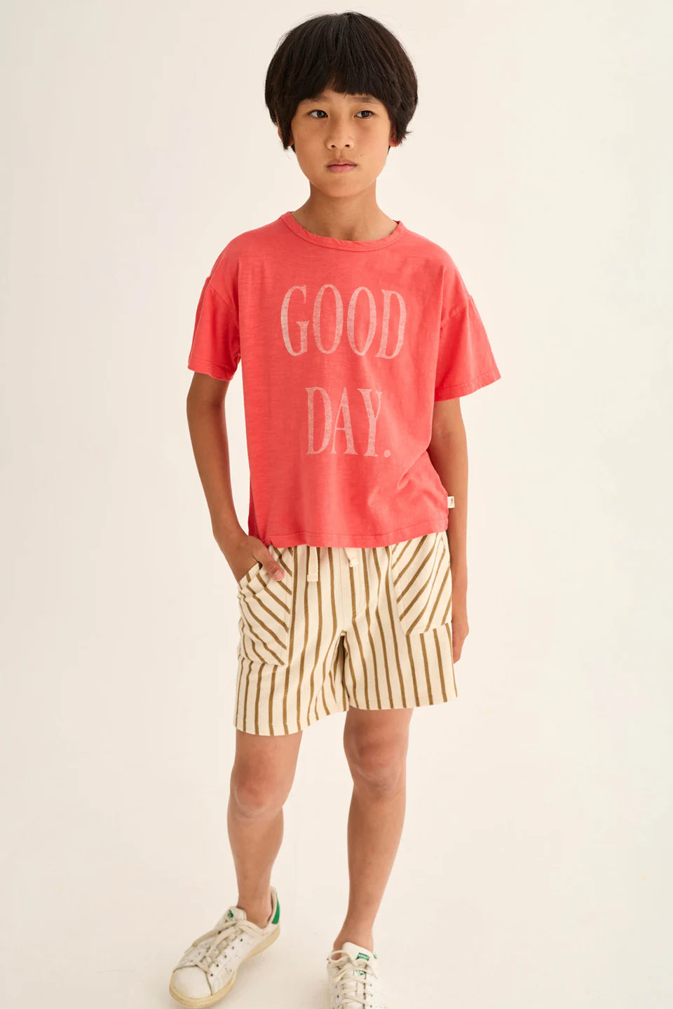 girls double-faced striped cotton Bermuda shorts