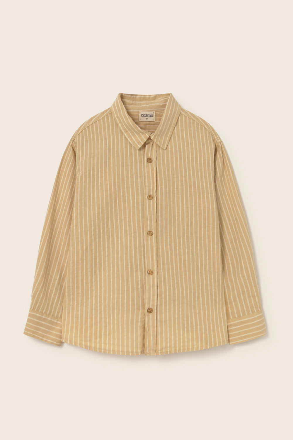boys striped linen-look cotton shirt in breathable fabric sand