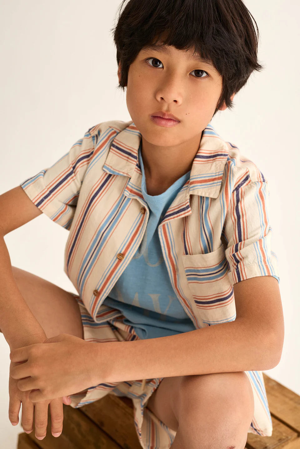 girls striped cotton shirt with relaxed fit