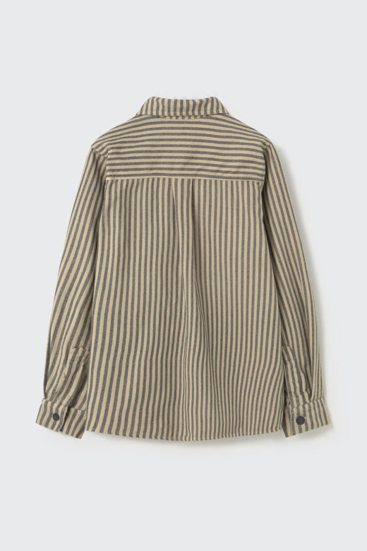 Cozmo kids striped soft twill shirt in stone with button front, classic collar and contrasting striped chest pocket