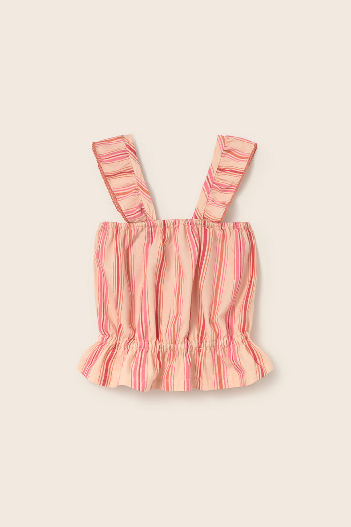 girls striped cotton summer top with elasticated bodice
