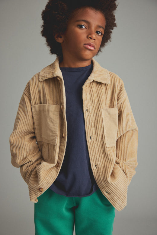 Cozmo boys stone organic cotton wide-wale corduroy overshirt with button front and large patch pockets
