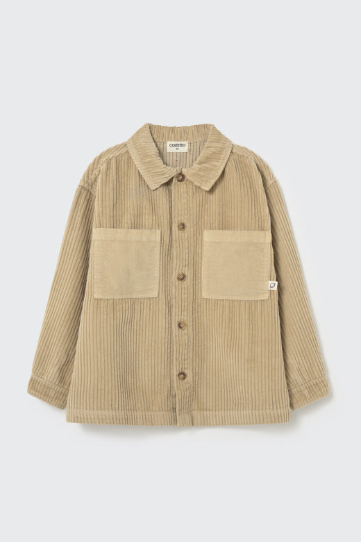 Cozmo boys stone organic cotton wide-wale corduroy overshirt with button front and large patch pockets
