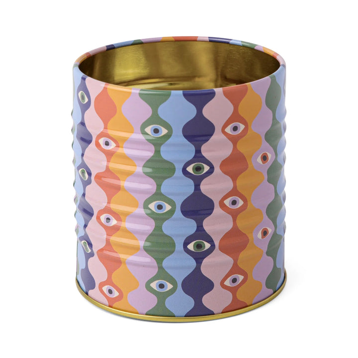 decorative metal storage tin graphic patterned container
