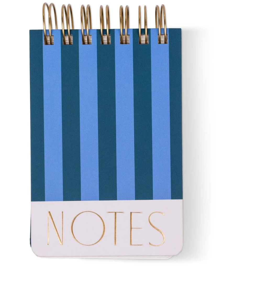 Twin wire chunky notepad with colorful pattern cover and gold spiral binding
