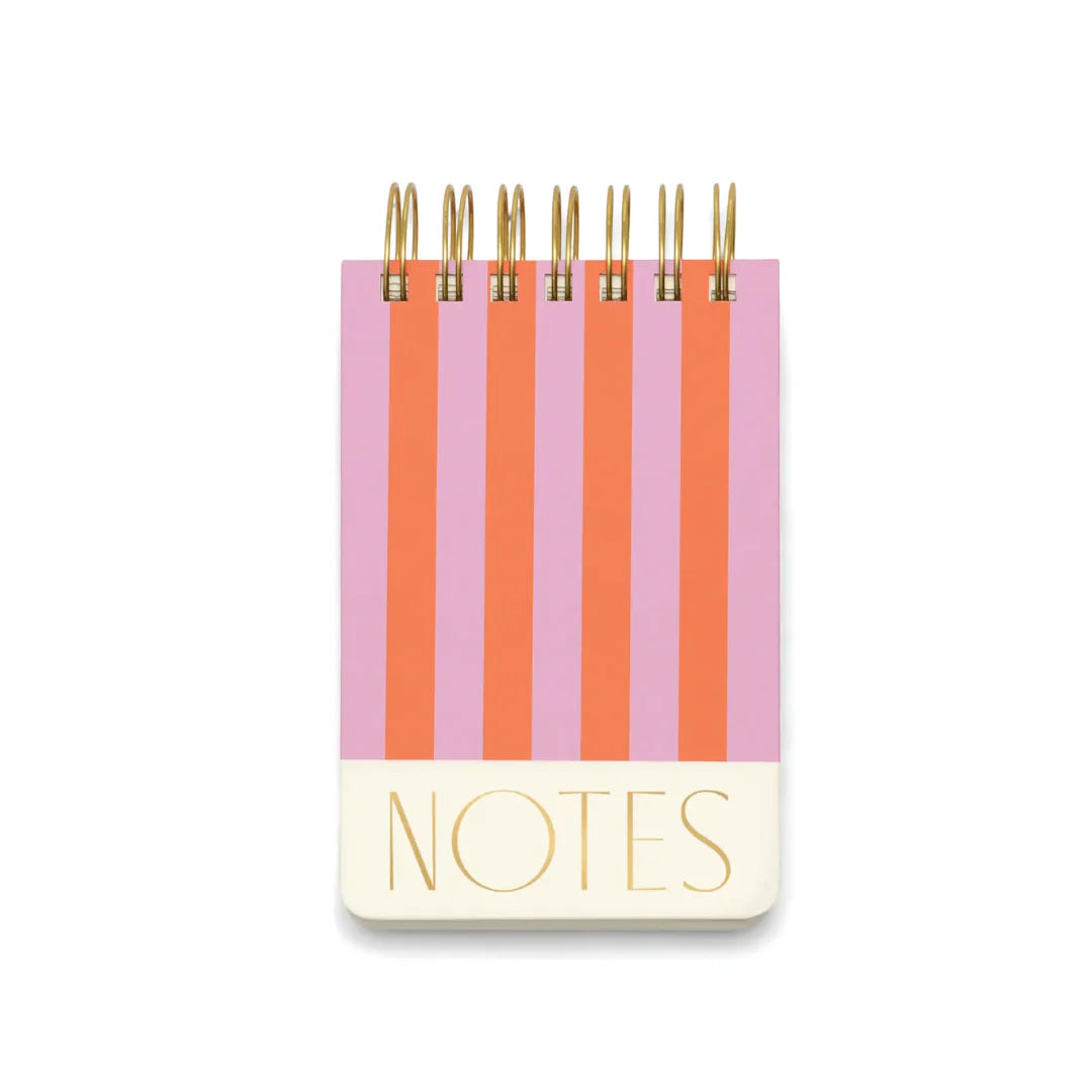 Twin wire chunky notepad with colorful pattern cover and gold spiral binding
