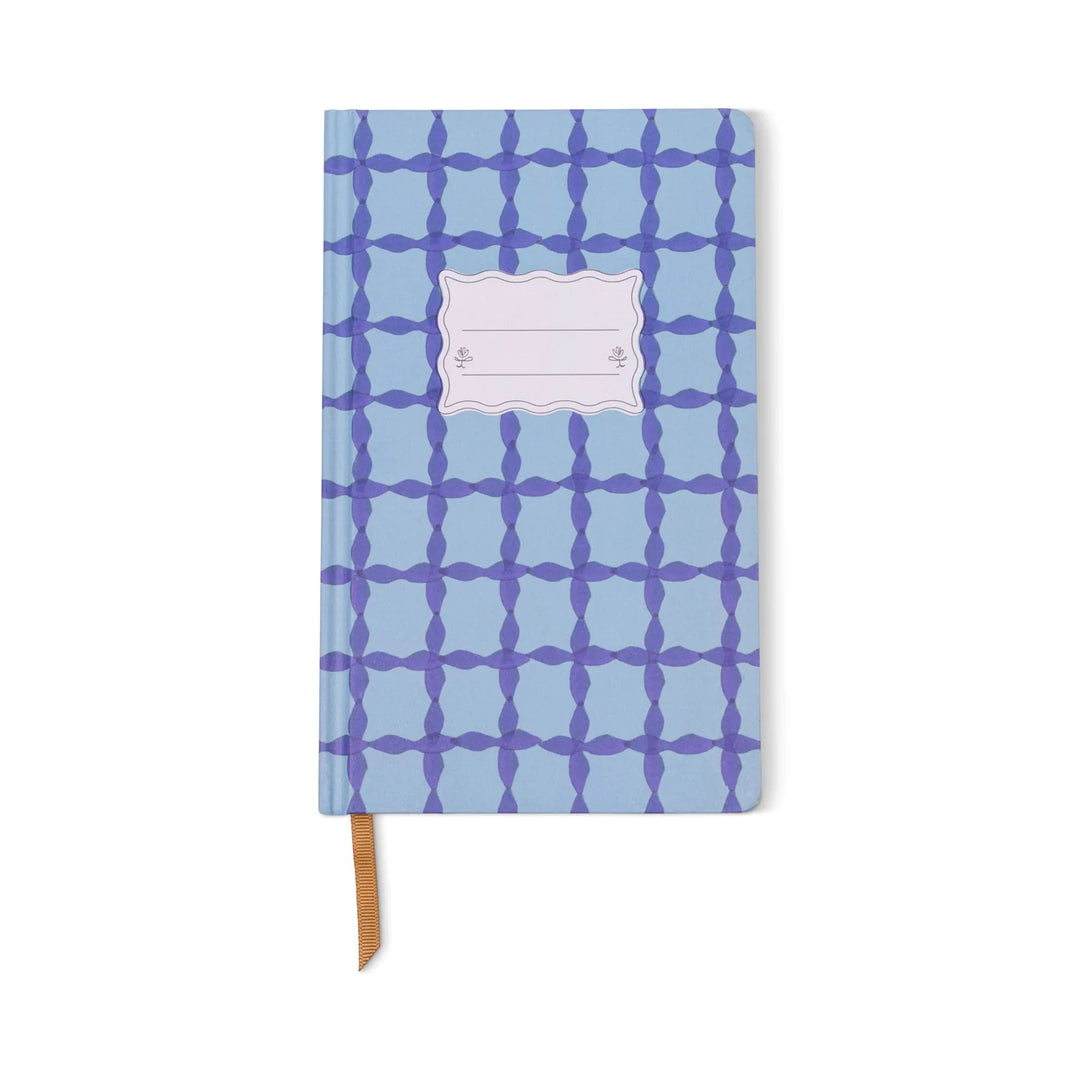 orange check patterned journal notebook with ribbon bookmark
