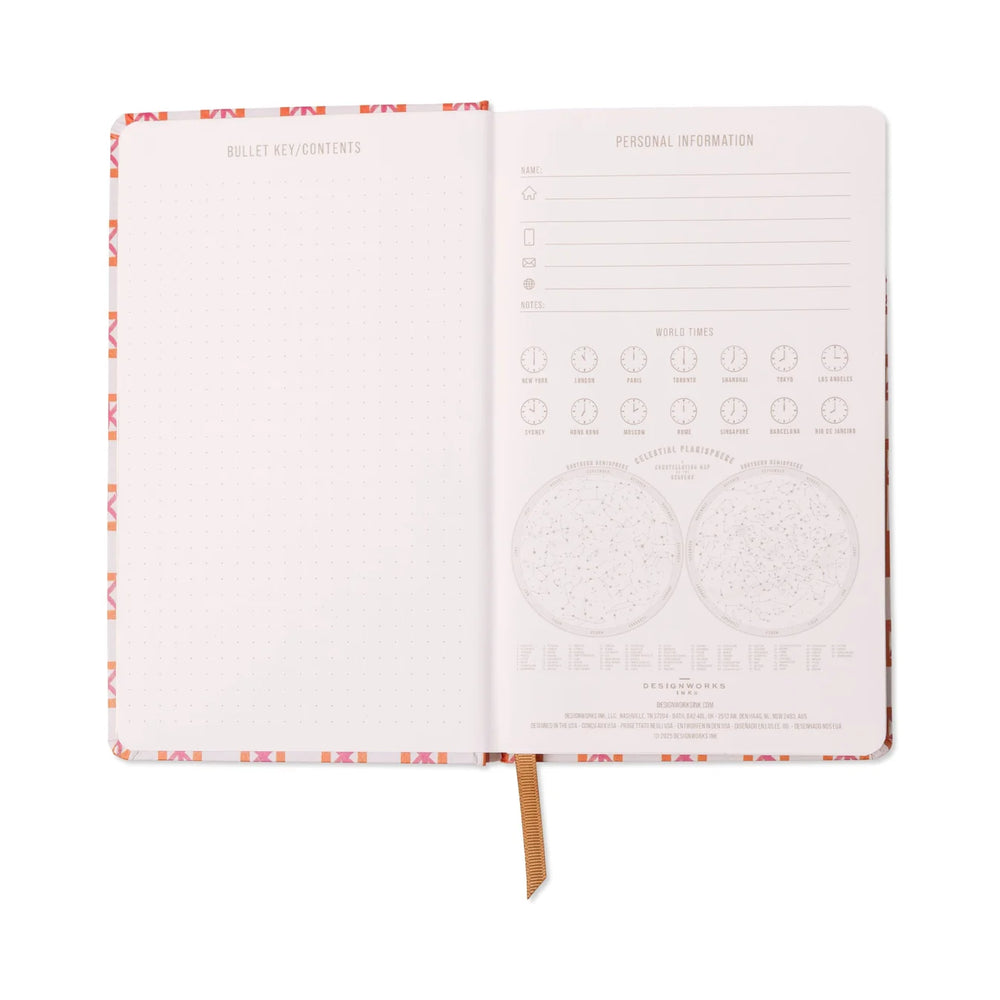 orange check patterned journal notebook with ribbon bookmark
