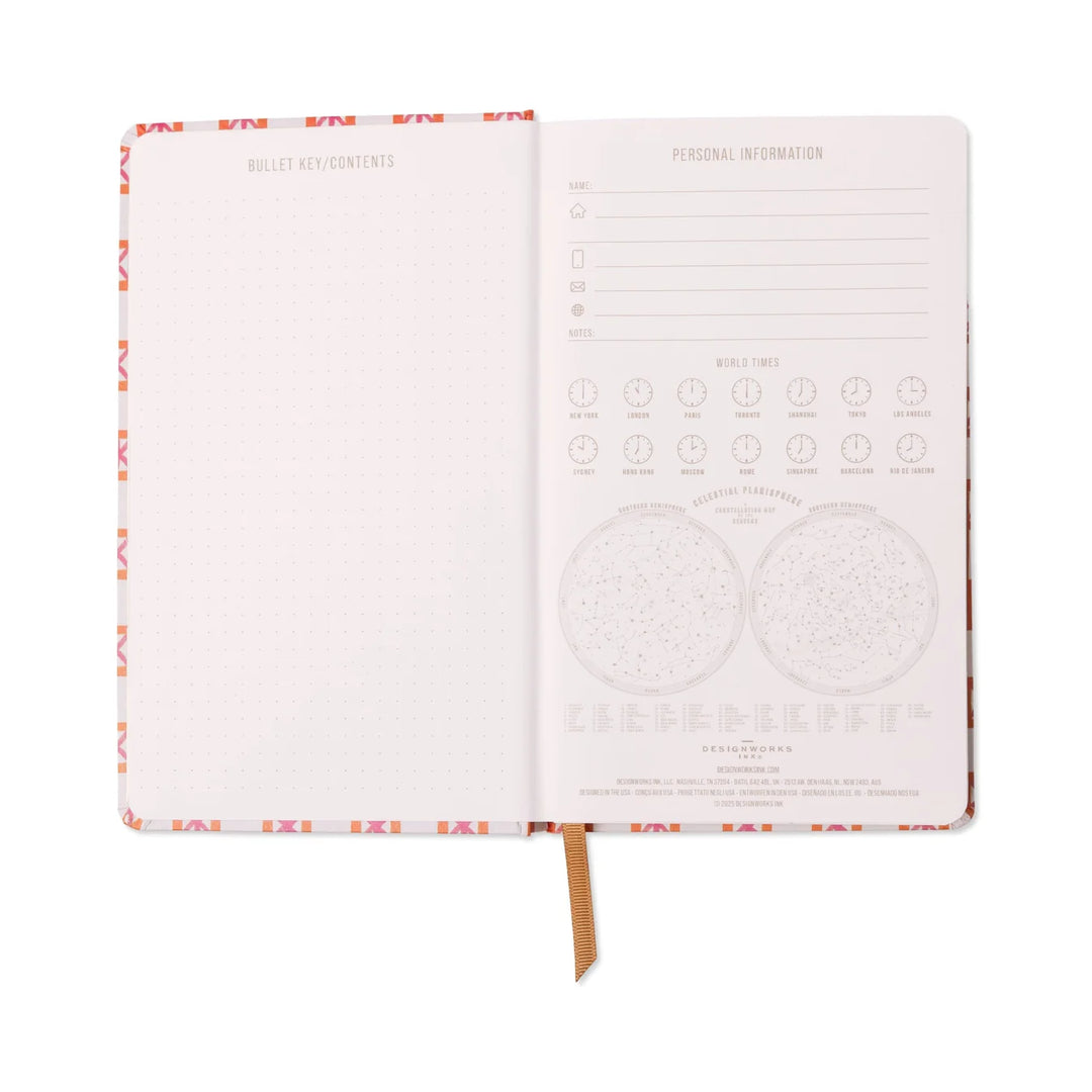 orange check patterned journal notebook with ribbon bookmark
