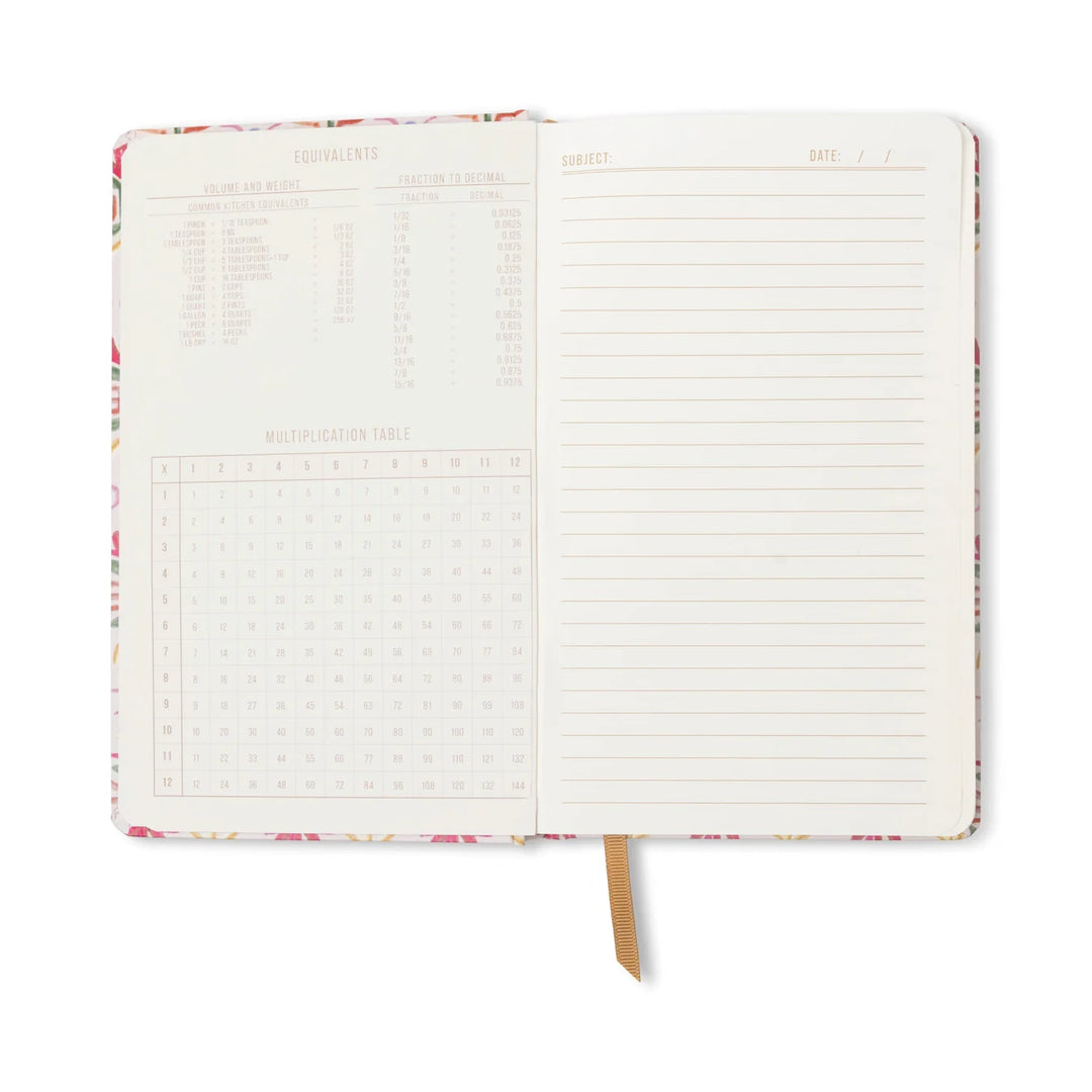 orange check patterned journal notebook with ribbon bookmark
