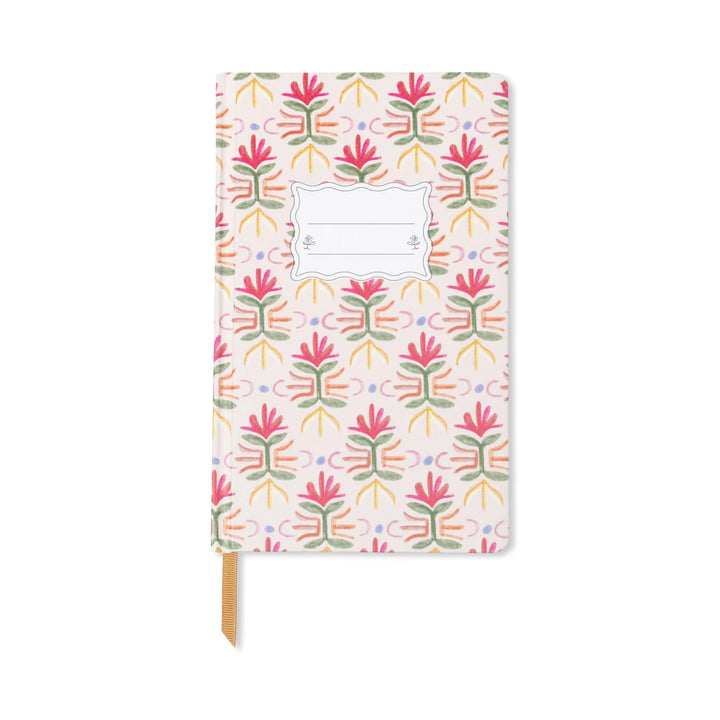 orange check patterned journal notebook with ribbon bookmark
