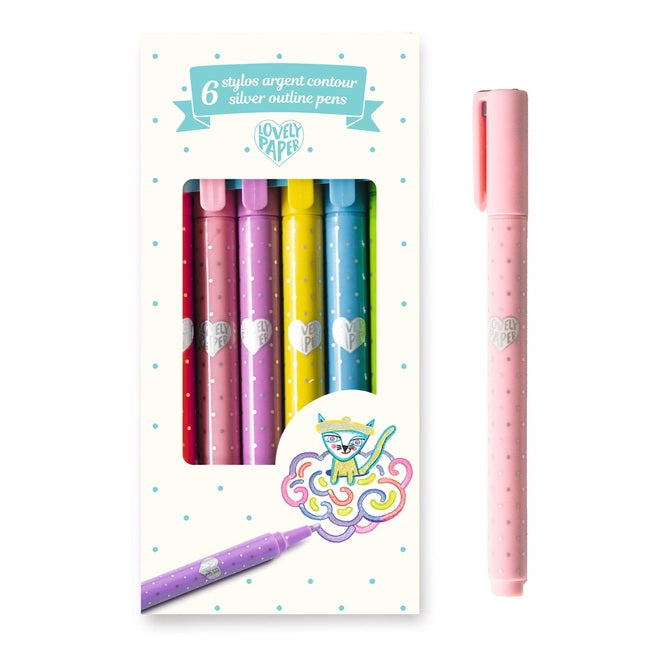 6 Silver Outline Pens - ألعاب الأطفال