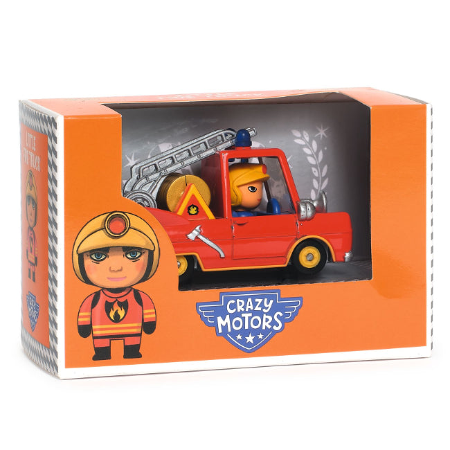 Djeco Little Fire Truck metal toy vehicle with movable driver for kids