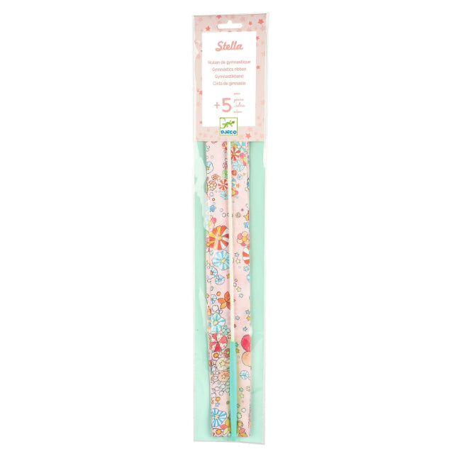 Djeco Stella kids gymnastics ribbon with 4-metre floral cloth ribbon and handle