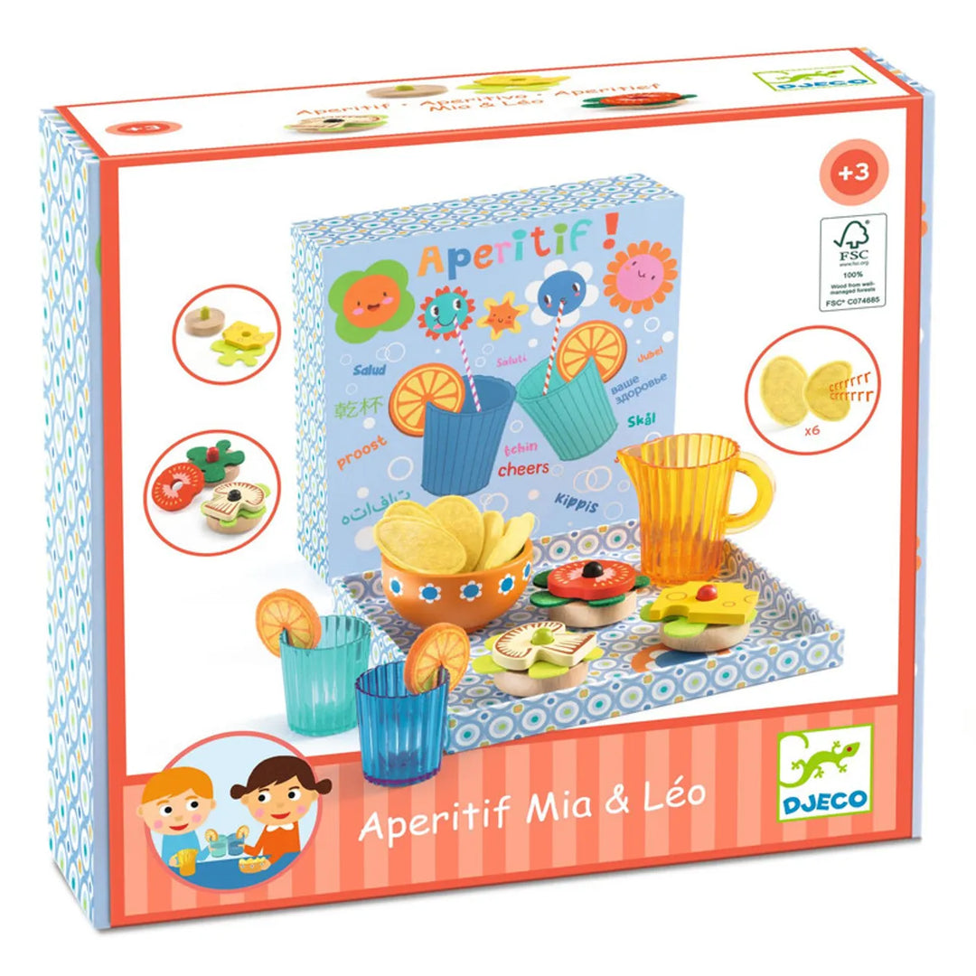 Djeco Mia and Leo wooden aperitif pretend play set
