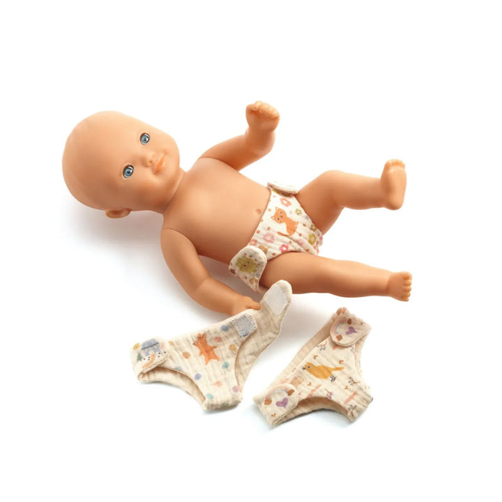 Djeco Pomea doll nappies 3 pack with pastel animal prints
