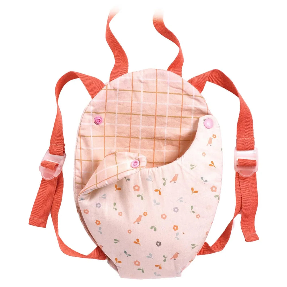 Djeco Pomea lavender doll baby carrier with adjustable straps
