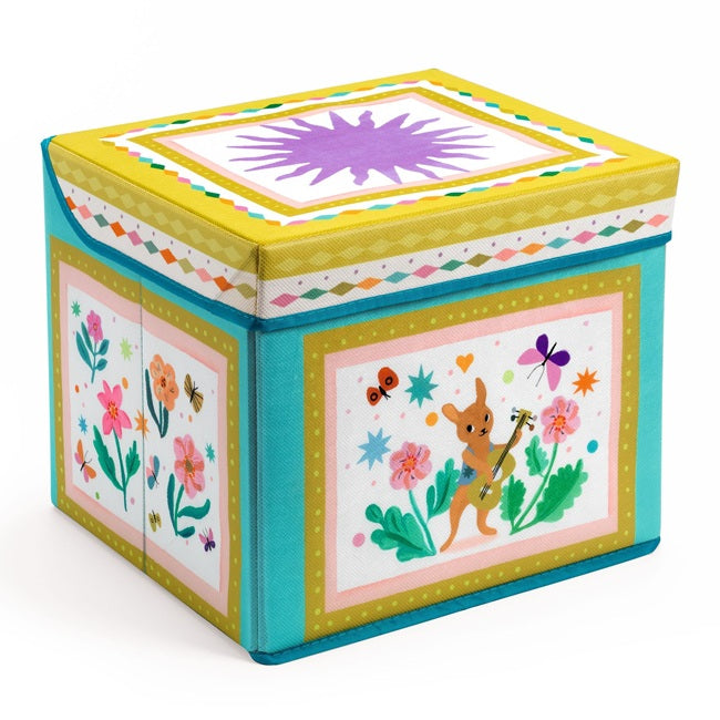 Djeco Caravan kids toy storage box and seat with colourful bohemian print