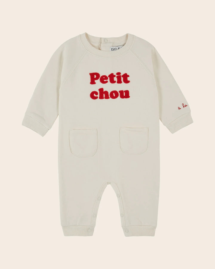 Petit Chou baby romper in ecru by Emile et Ida, featuring a charming one-piece design and timeless French-inspired style.