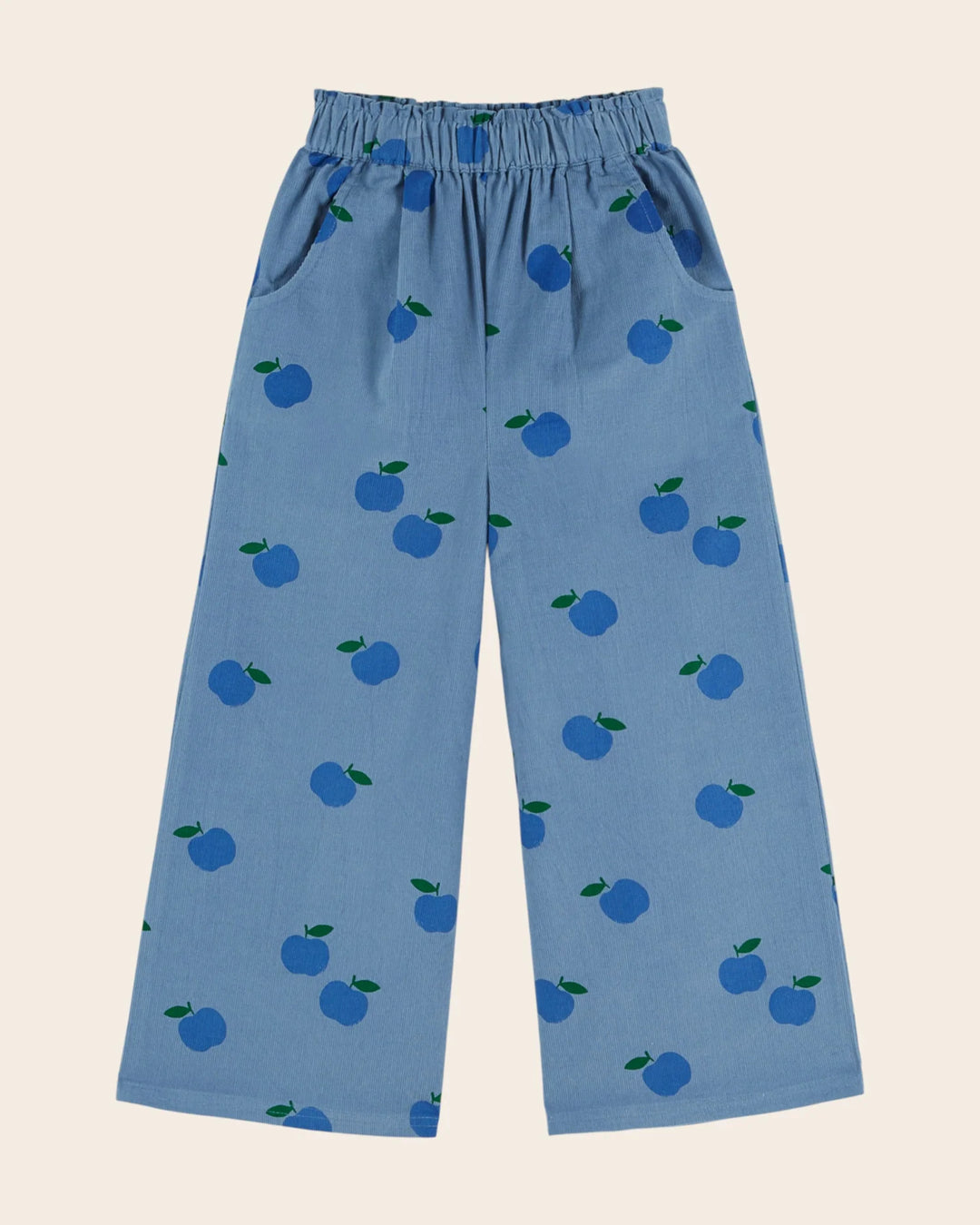 Kids apple print corduroy pants by Emile et Ida, featuring a playful apple pattern and vintage-inspired design.